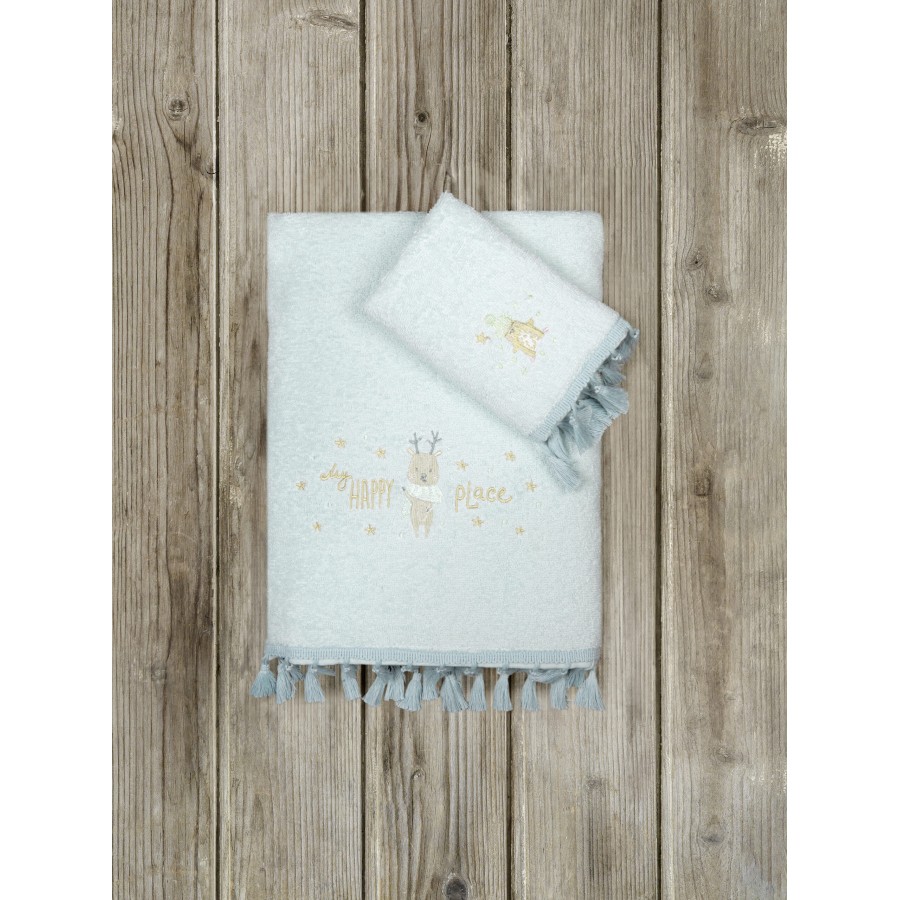 Nima Kids Σετ Πετσέτες (30x50 + 70x140) - Happy Place Γαλάζιο