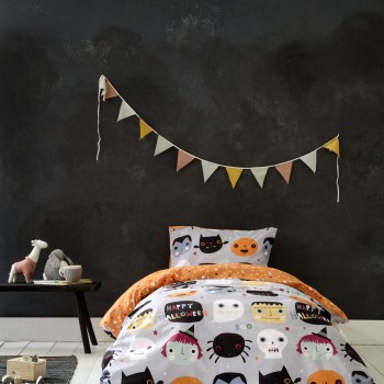 Nima Kids Σετ Σεντόνια Μονά - Happy Halloween Γκρι, Τερακότα   (2 x 170x255   52x72)