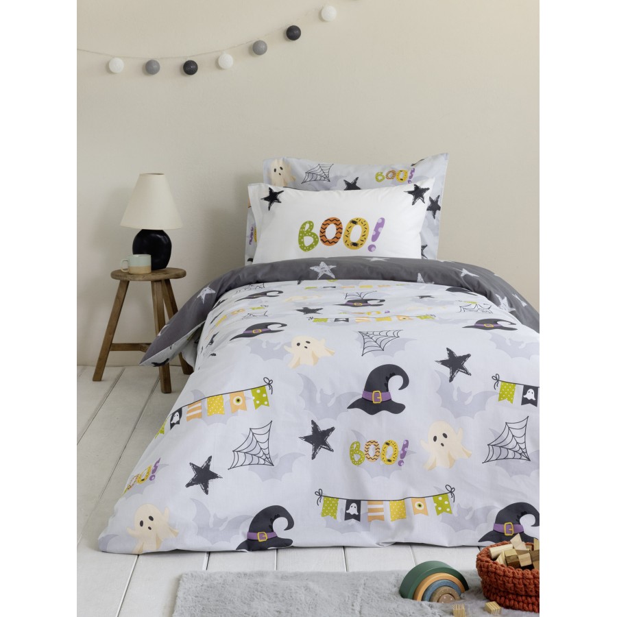 Nima Kids Σετ Σεντόνια Μονά με Λάστιχο - Boo! Γκρι     (1 x 100x200+30  x 170x255   52x72)