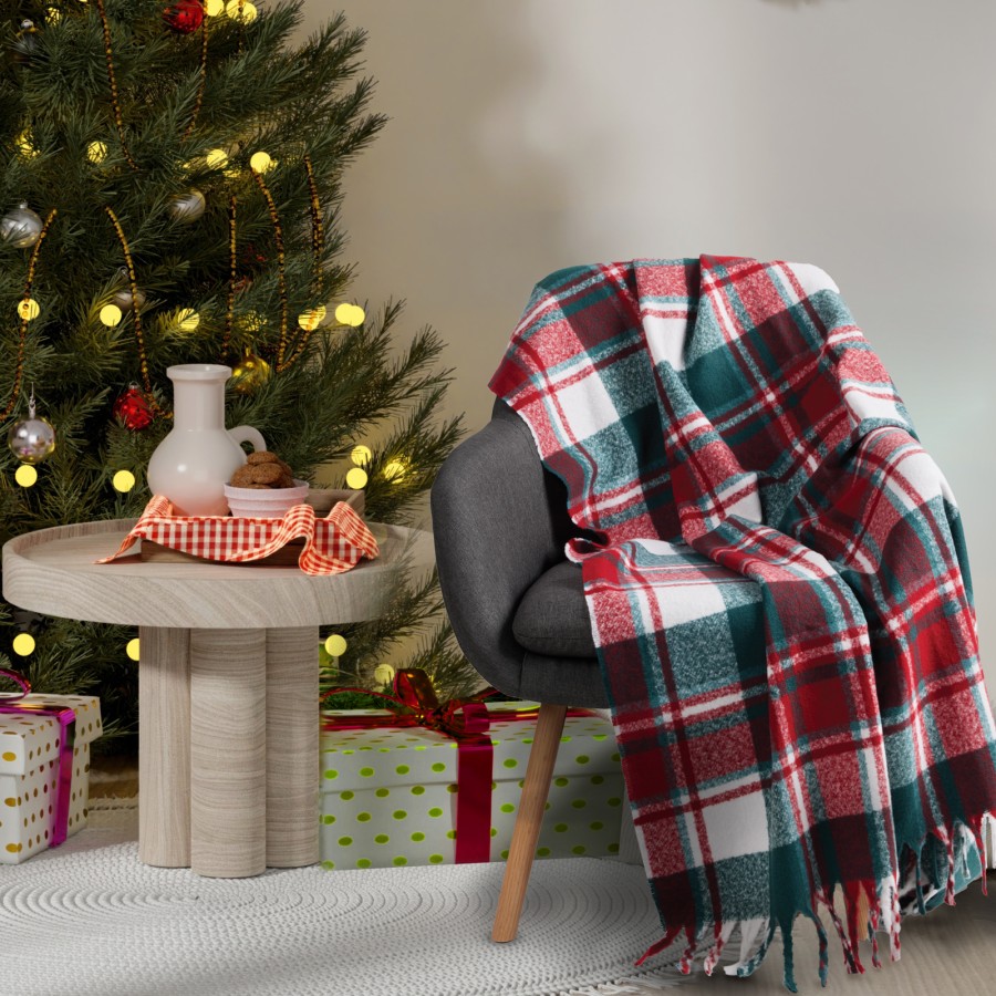 DAS HOME ΚΟΥΒΕΡΤΑ ΚΑΝΑΠΕ FAUX MOHAIR 1378 GRΕΕN, RED