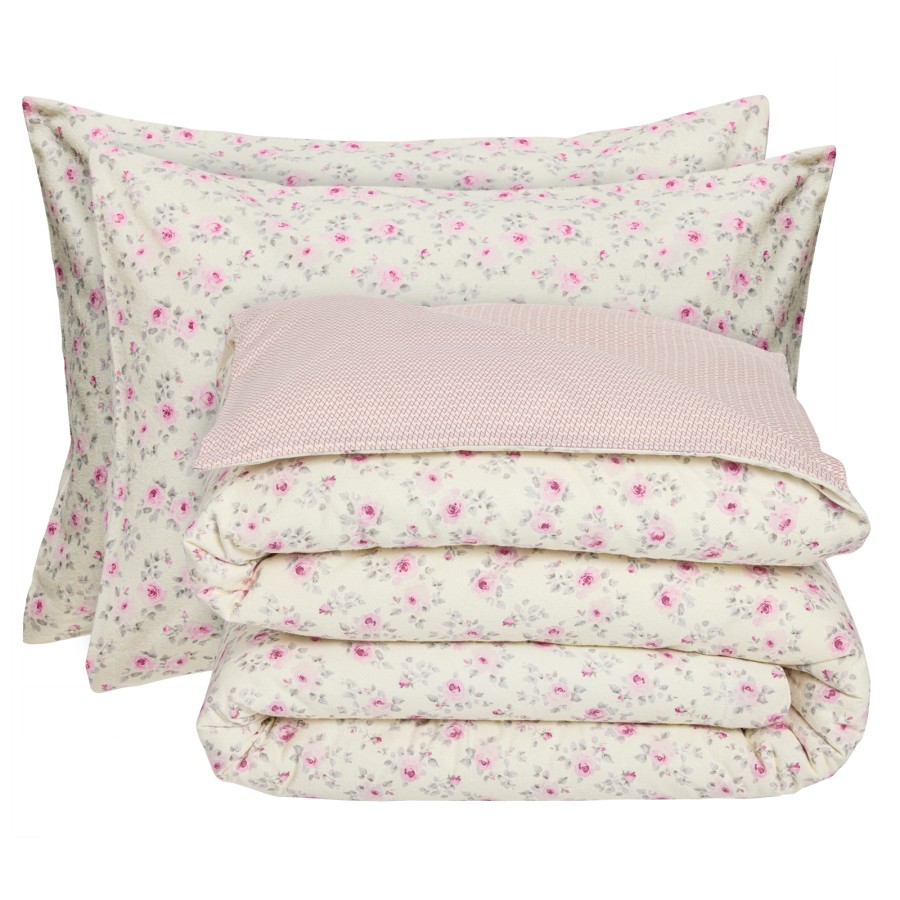 DAS HOME ΣΕΤ ΠΑΠΛΩΜΑΤΟΘΗΚΗ ΥΠΕΡΔΙΠΛΗ HAPPY FLANNEL 9700 ECRU, PINK