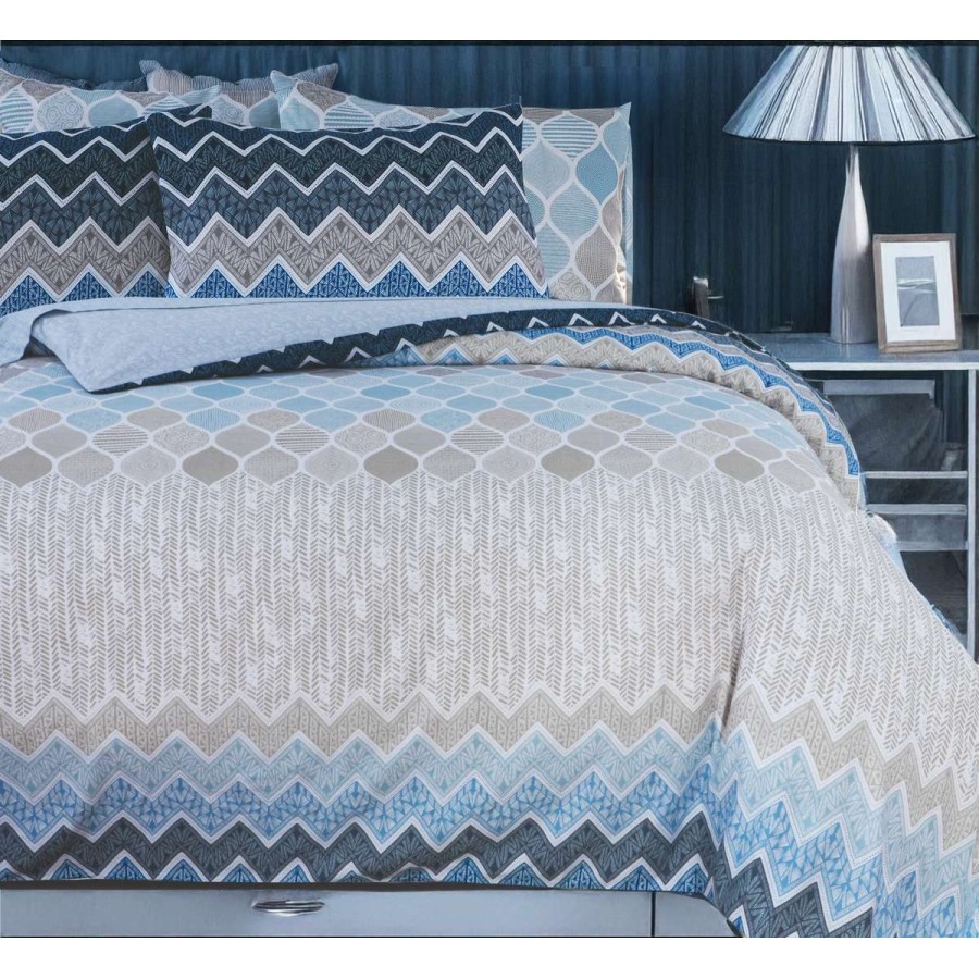 Σετ Σεντόνια Μονά Kiris Blue 3Τμχ Με Λάστιχο 100X200+35 Espree