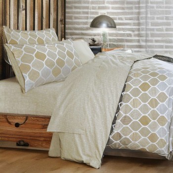 Σετ Σεντόνια Υπέρδιπλα Geo Beige 4Τμχ Με Λάστιχο 160X200+35 Espree