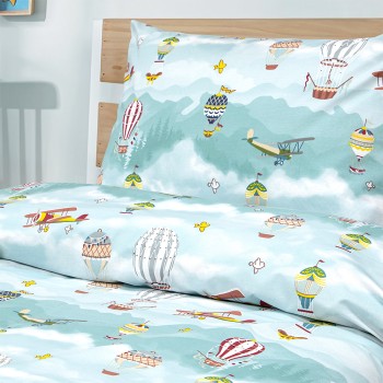 LINO Σετ Παιδική Παπλωματοθήκη (160x240) Cloud Chasers Πετρόλ