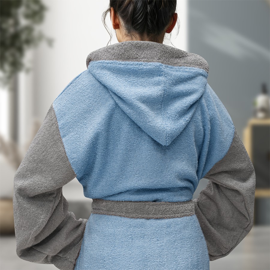 LINO Μπουρνούζι με κουκούλα Large Revel Γαλαζιο