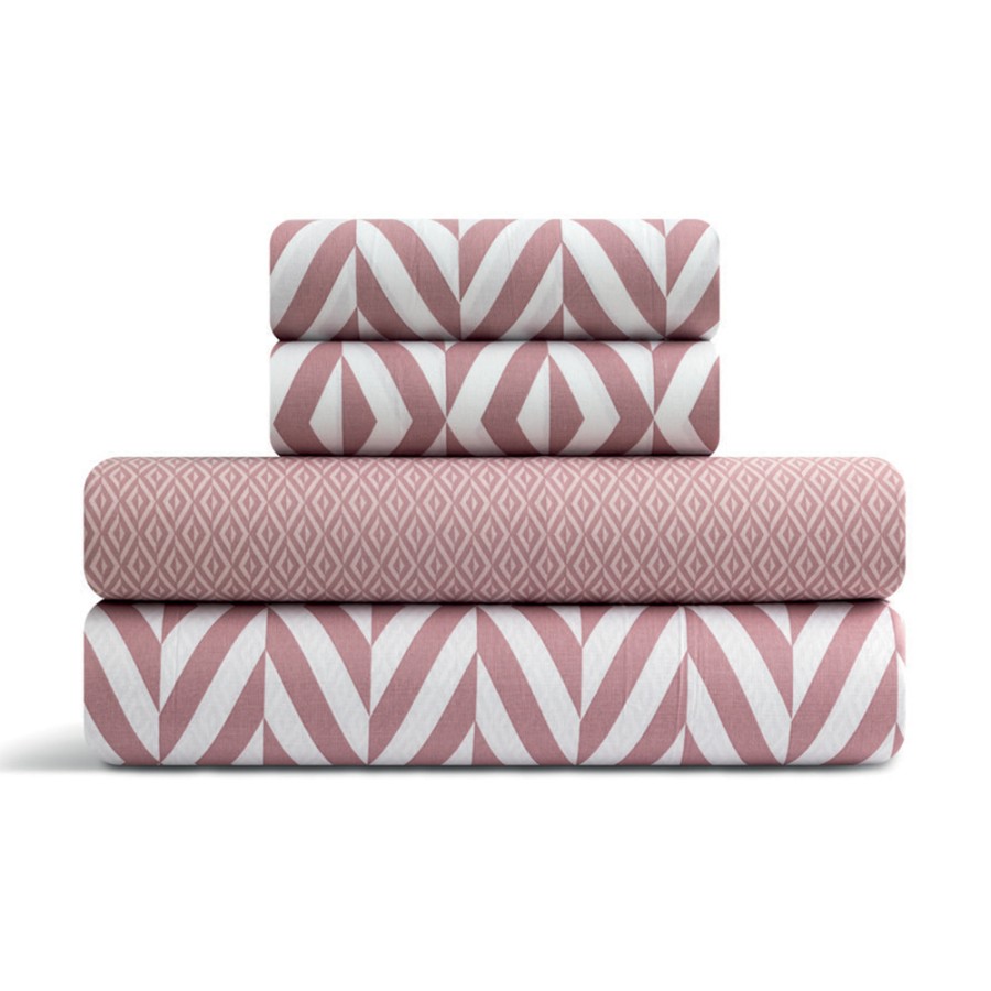 LINO Σετ Σεντόνια Μονά με Λάστιχο (100x200+35) Ikat Dusty Pink