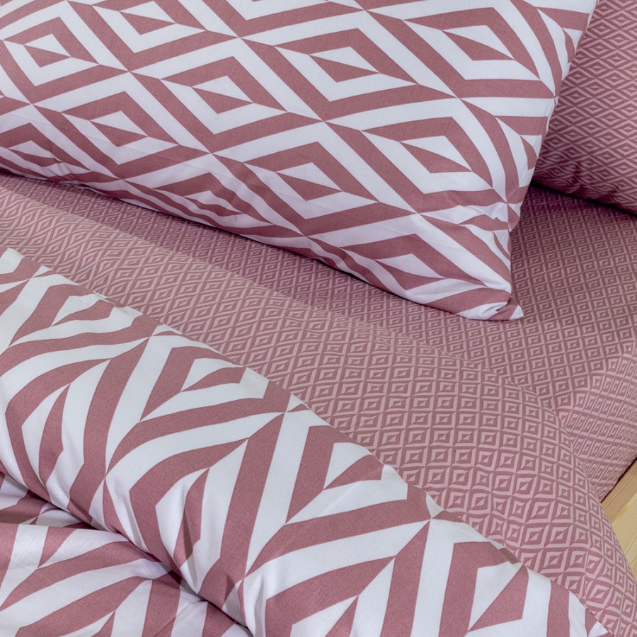 LINO Σετ Σεντόνια Υπέρδιπλα (240x260) Ikat Dusty Pink