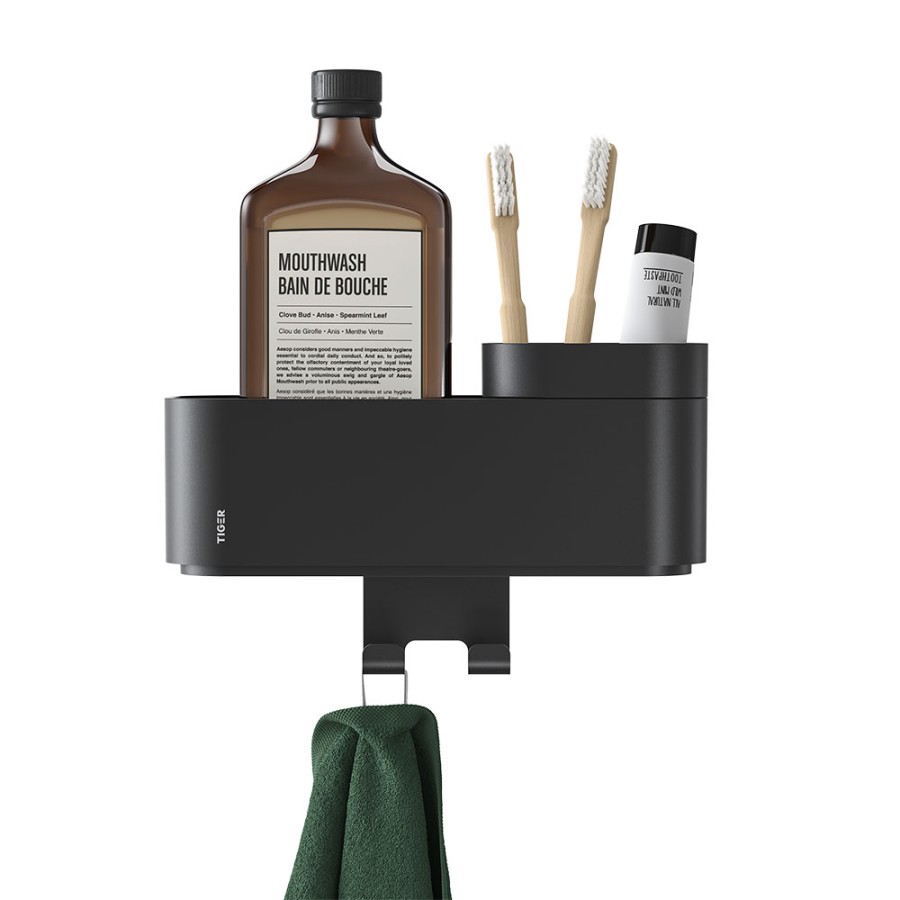 Tiger 2-Store Επιτοίχιο Ράφι με Θήκες και Κρεμάστρες 25 cm Black 800374