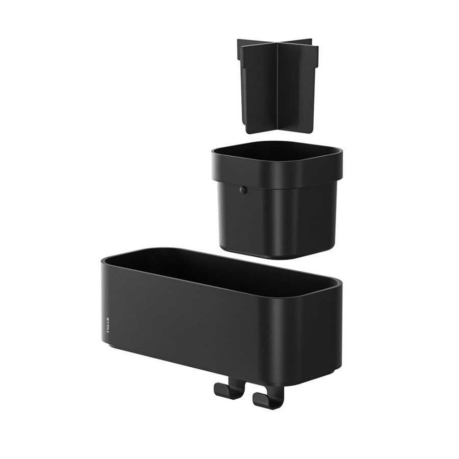 Tiger 2-Store Επιτοίχιο Ράφι με Θήκες και Κρεμάστρες 25 cm Black 800374