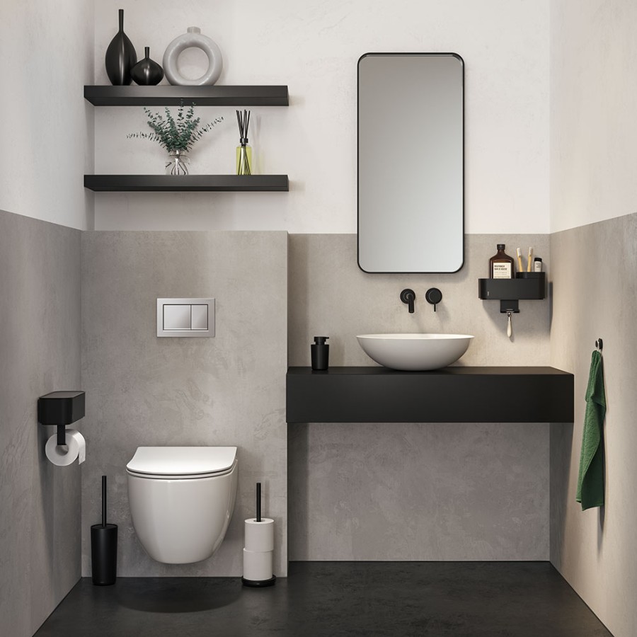 Tiger 2-Store Επιτοίχιο Ράφι με Θήκες και Κρεμάστρες 25 cm Black 800374