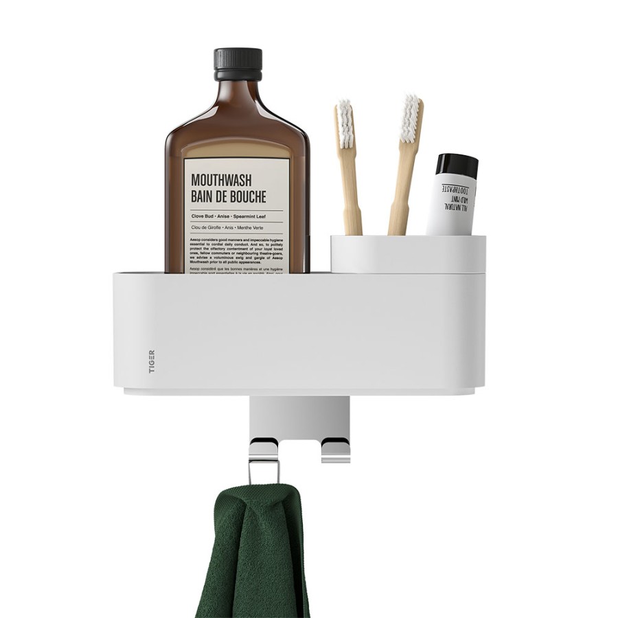 Tiger 2-Store Επιτοίχιο Ράφι με Θήκες και Κρεμάστρες 25 cm White 800375