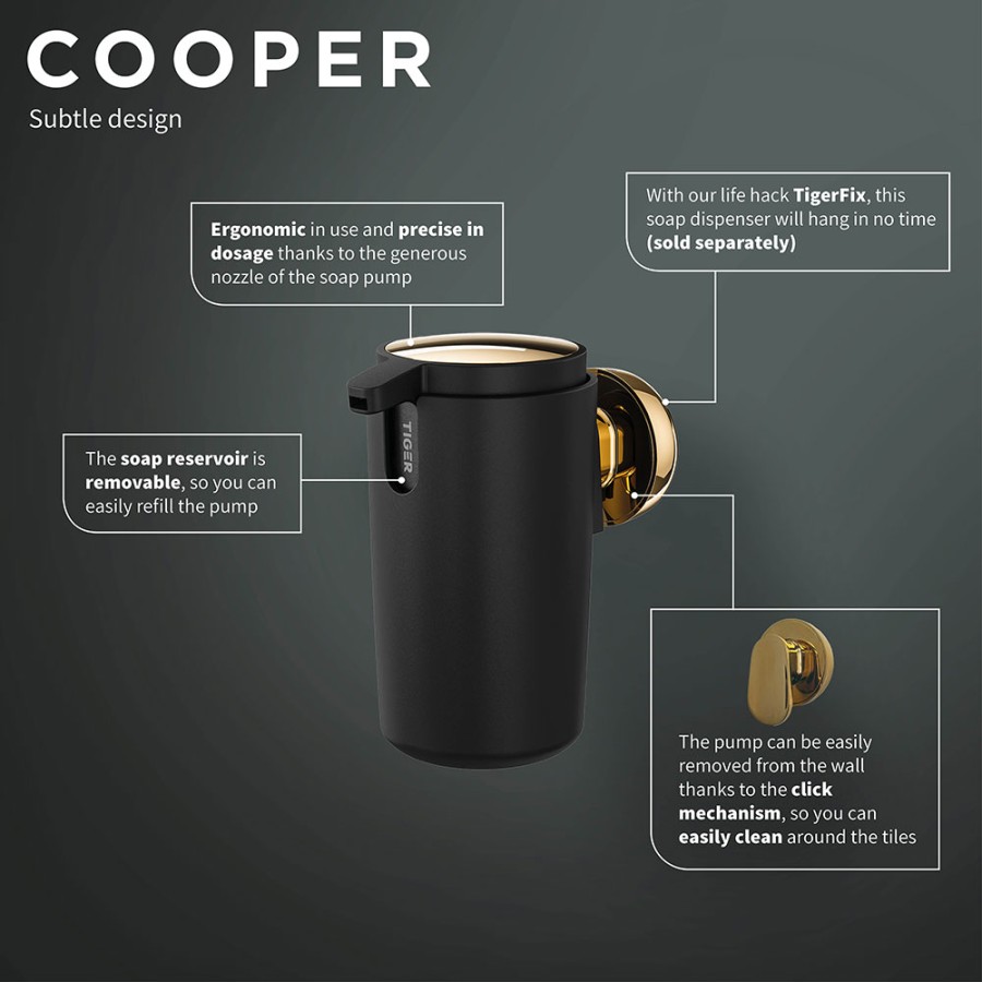 Tiger Cooper Δοχείο Κρεμοσάπουνου Επιτοίχιο 175 ml Black / Polished gold 800564