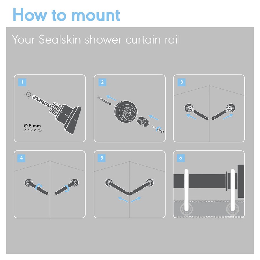 90x90 Ø 28 mm black βραχίονας μπάνιου γωνιακός Sealskin