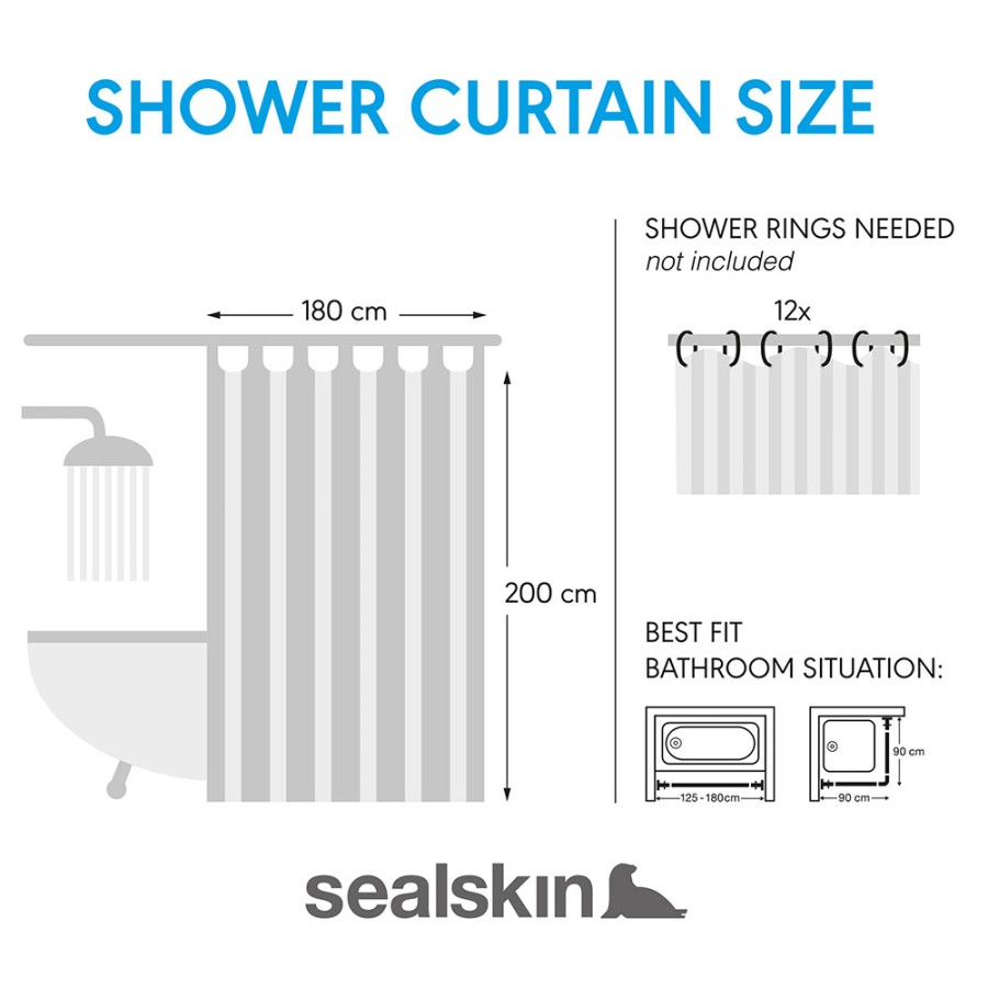 Cosima 180x200 grey κουρτίνα μπάνιου πλαστική Sealskin