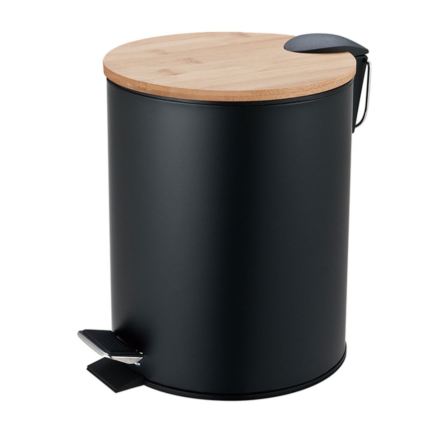 Κάδος Απορριμμάτων Οβάλ 5L Soft Close Μεταλλικός Μαύρος με Μπαμπού Καπάκι MRShome
