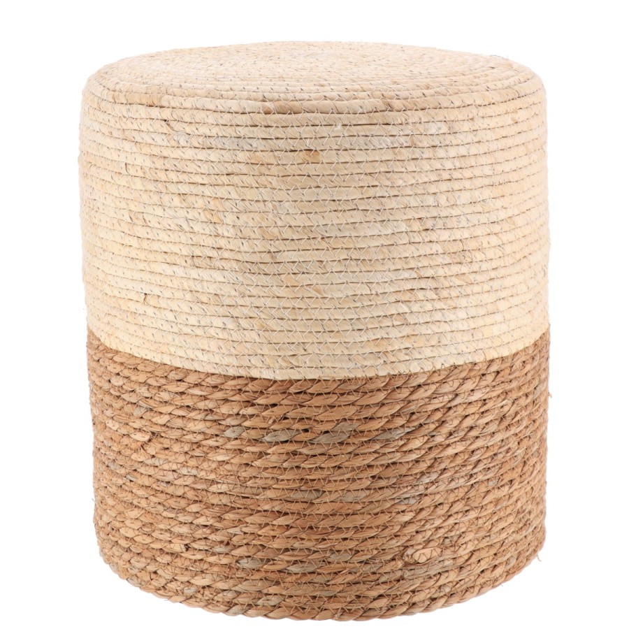 Σκαμπώ Πουφ Ξύλινο Bamboo Λευκό/Μπεζ Φ34x36cm MRShome