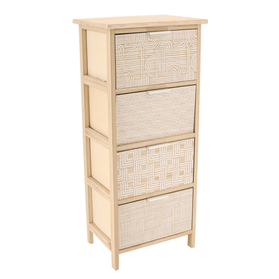 Συρταριέρα MDF με 4 Συρτάρια 37.5x27.5x86cm Μπεζ με Σχέδια MRShome