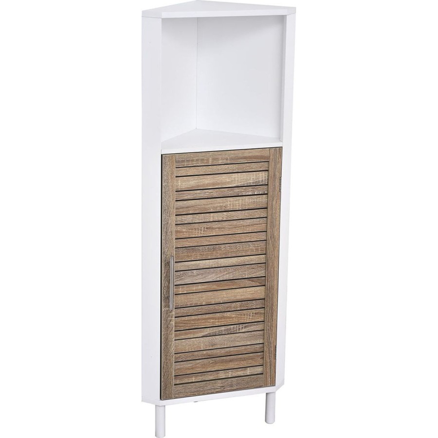 Έπιπλο Γωνιακό MDF/Βελανιδιά με 1 Ράφι και 1 Ντουλάπι με Ράφι στο Εσωτερικό Καφέ/Λευκό 30x30x118cm MRShome