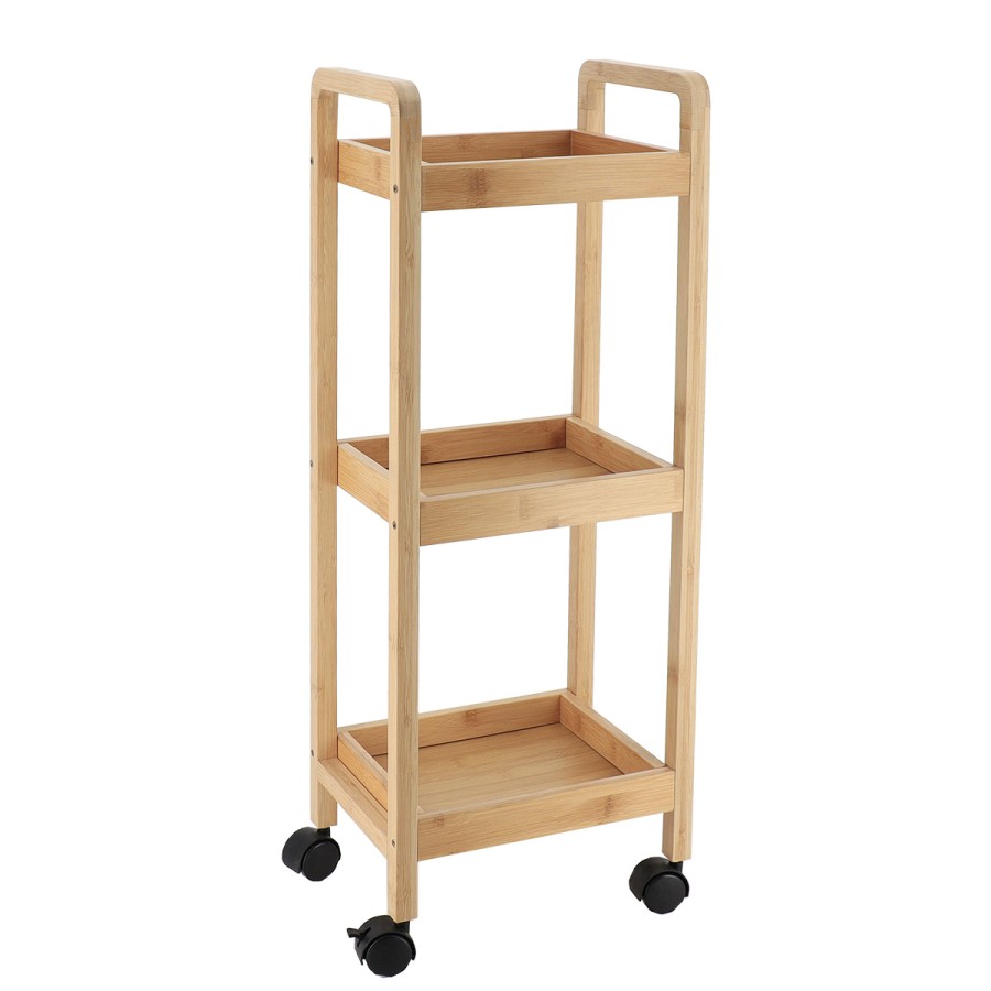 Ραφιέρα Bamboo/MDF με 3 Ράφια Φυσική με Ροδάκια 28.5x21x79cm MRShome