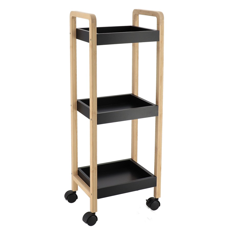 Ραφιέρα Bamboo/MDF με 3 Ράφια Φυσική/Μαύρη με Ροδάκια 28.5x21x79cm MRShome