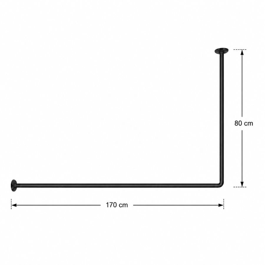 170x80cm Ø22mm black βραχίονας μπάνιου γωνιακός MRShome