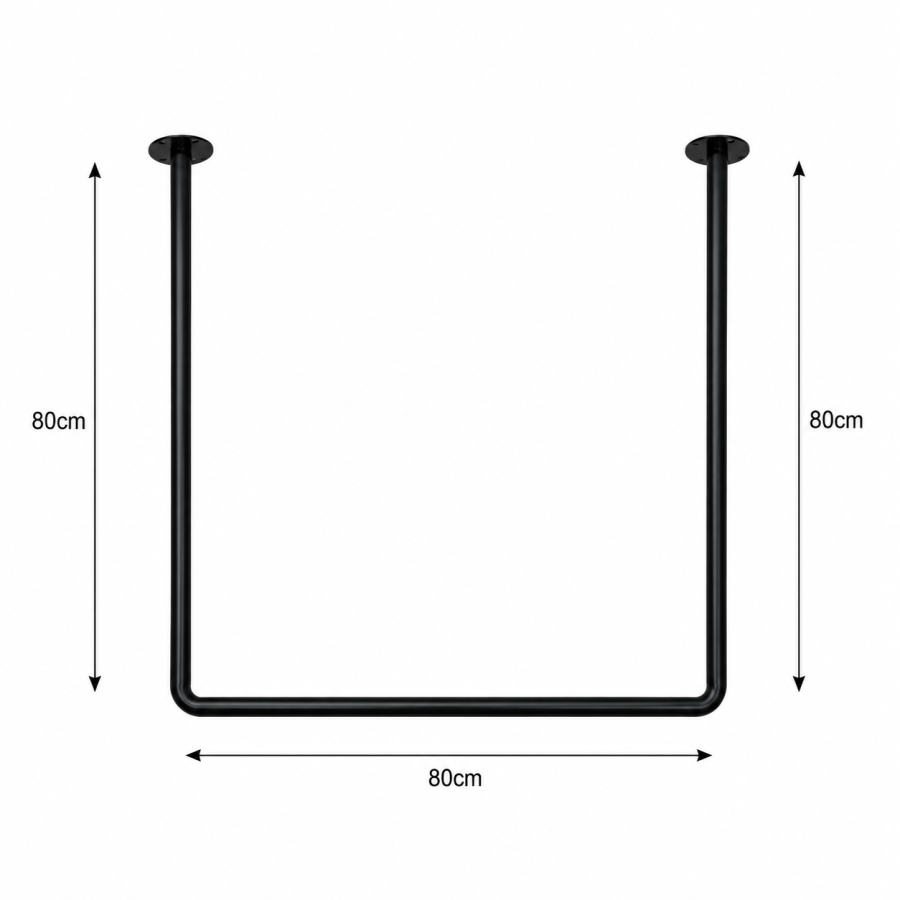 170x80cm Ø22mm black βραχίονας μπάνιου γωνιακός MRShome