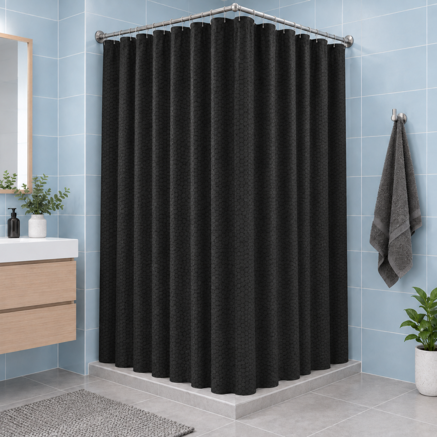 Κουρτίνα Μπάνιου 180x180cm PEVA Μαύρη με Γεωμετρικό Μοτίβο MRShome