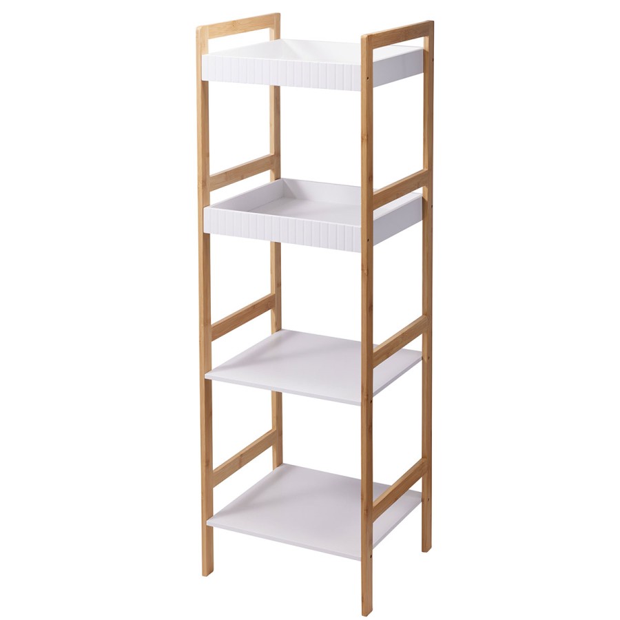 Ραφιέρα Μπάνιου με 4 Ράφια από Bamboo & MDF Natural/White 36x33x110cm MRShome