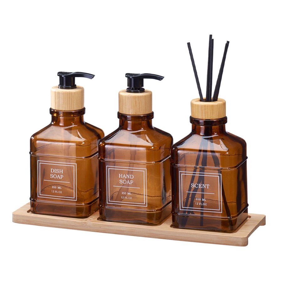 Σετ Δύο Dispenser & Αρωματικό Χώρου με Sticks Γυάλινο/Μπαμπού με δίσκο Amber MRShome