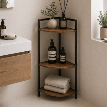 Γωνιακή Ραφιέρα με 3 Ράφια Iron/MDF 23.5x23.5x76cm MRShome