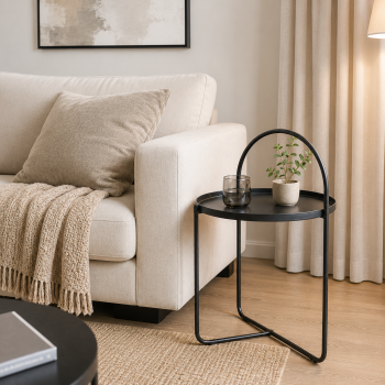 Side Table Μεταλλικό Φ40x65cm Black MRShome