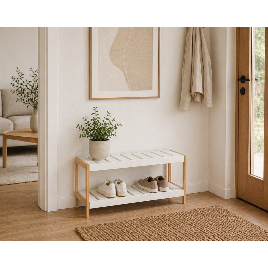 Παπουτσοθήκη 2 Επιπέδων από Bamboo/MDF 70x26x36cm Natural/White MRShome