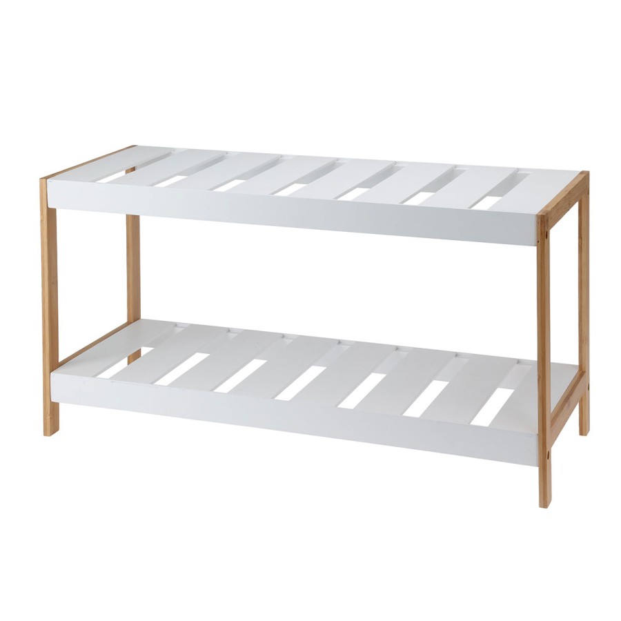Παπουτσοθήκη 2 Επιπέδων από Bamboo/MDF 70x26x36cm Natural/White MRShome
