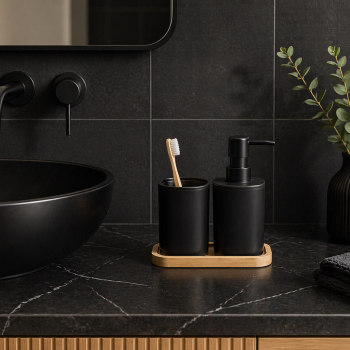 Σετ Μπάνιου από PP 3 Τεμαχίων Black/Natural MRShome