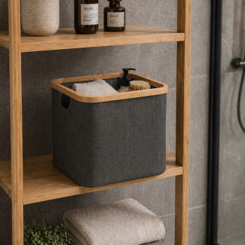 Καλάθι Αποθήκευσης Polyester με Bamboo 30.5x30.5x30cm Deep Grey MRShome