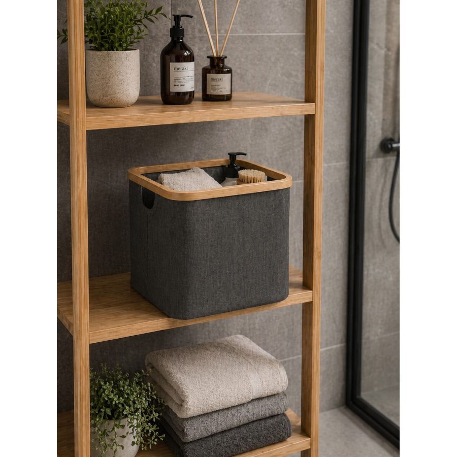 Καλάθι Αποθήκευσης Polyester με Bamboo 30.5x30.5x30cm Deep Grey MRShome