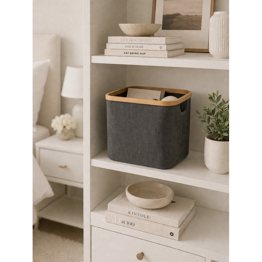 Καλάθι Αποθήκευσης Polyester με Bamboo 30.5x30.5x30cm Deep Grey MRShome