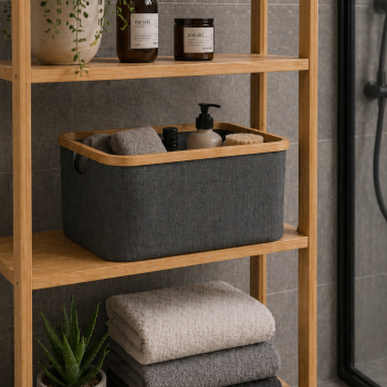 Καλάθι Αποθήκευσης Polyester με Bamboo 45x30x24.5cm Deep Grey MRShome