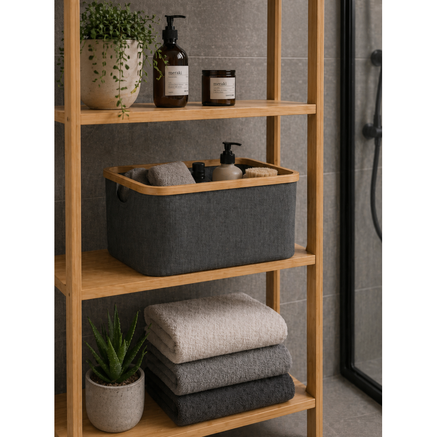 Καλάθι Αποθήκευσης Polyester με Bamboo 45x30x24.5cm Deep Grey MRShome
