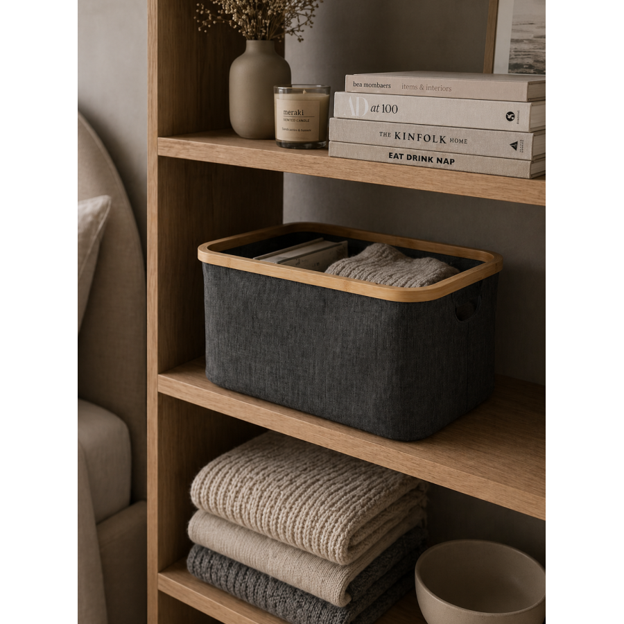 Καλάθι Αποθήκευσης Polyester με Bamboo 45x30x24.5cm Deep Grey MRShome