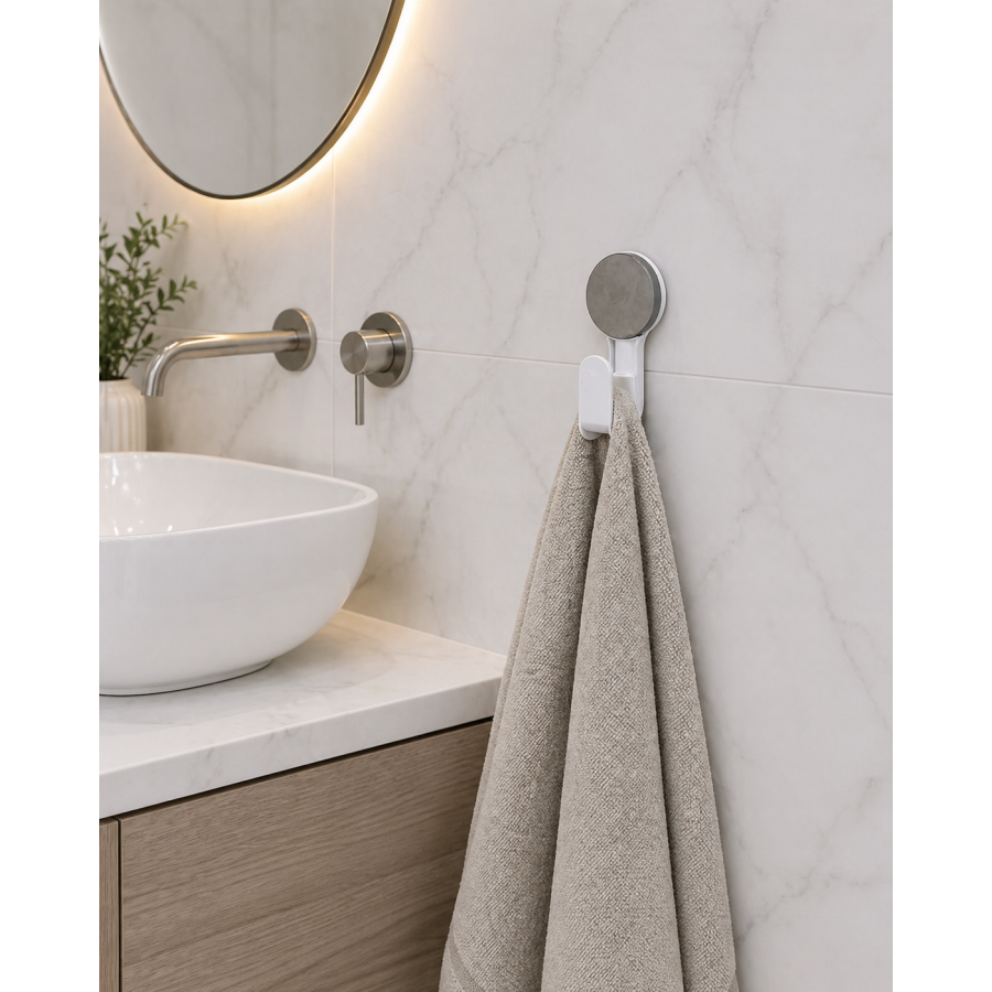 Άγκιστρο από ABS με Βεντούζα 6.5x4.5x12.5cm White with Grey Knob MRShome