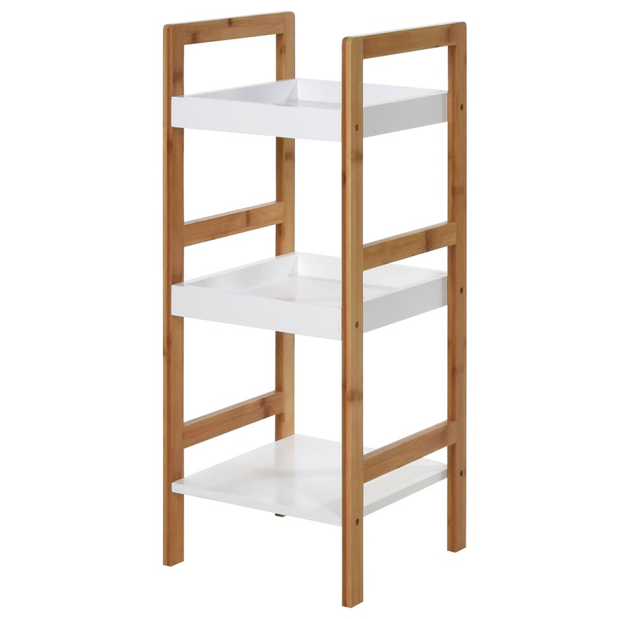 Ραφιέρα Μπάνιου από Bamboo & MDF με 3 Ράφια Natural/White MRShome