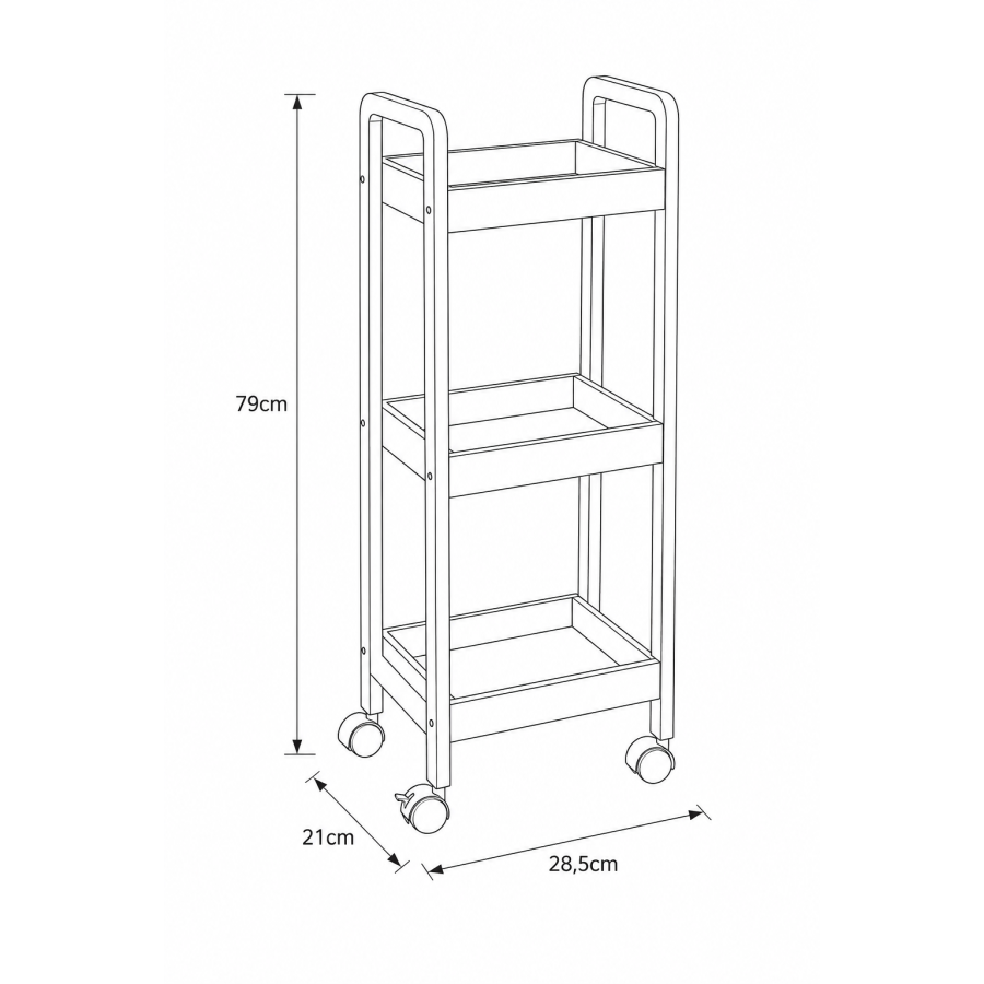 Ραφιέρα Bamboo/MDF με 3 Ράφια Φυσική/Μαύρη με Ροδάκια 28.5x21x79cm MRShome