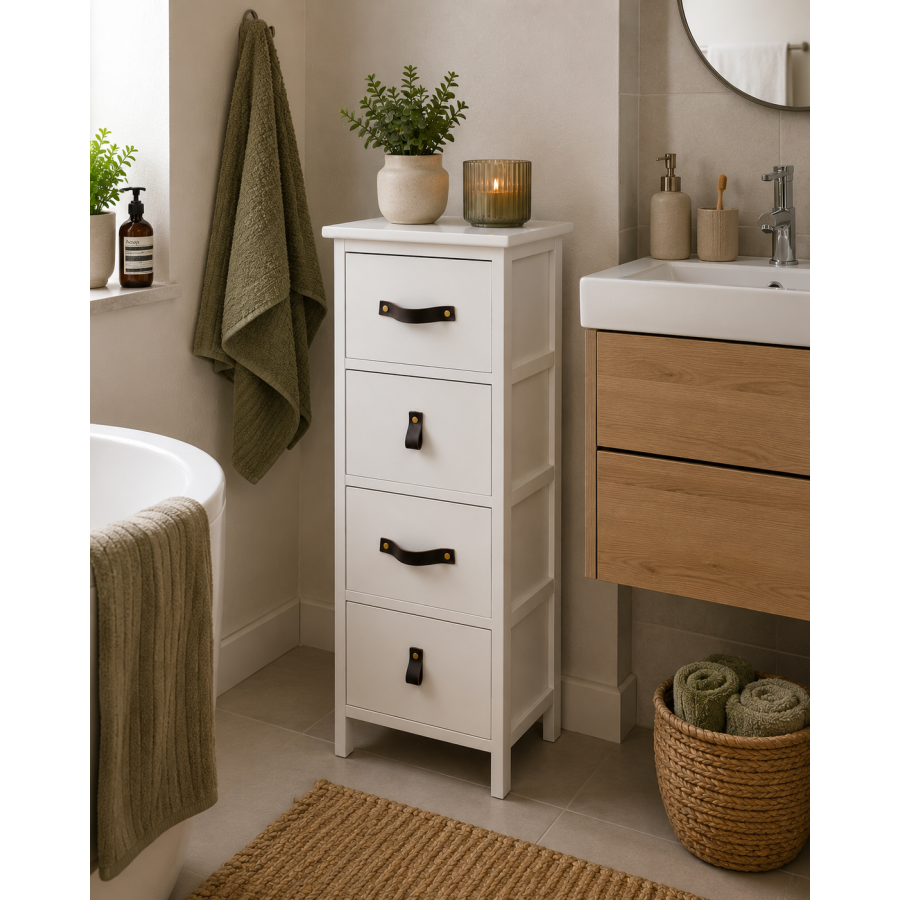 Συρταριέρα MDF με 4 Συρτάρια με Λαβή Λευκή 37.5x27.5x86cm MRShome
