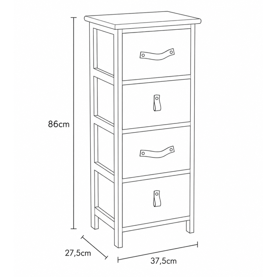 Συρταριέρα MDF με 4 Συρτάρια με Λαβή Λευκή 37.5x27.5x86cm MRShome