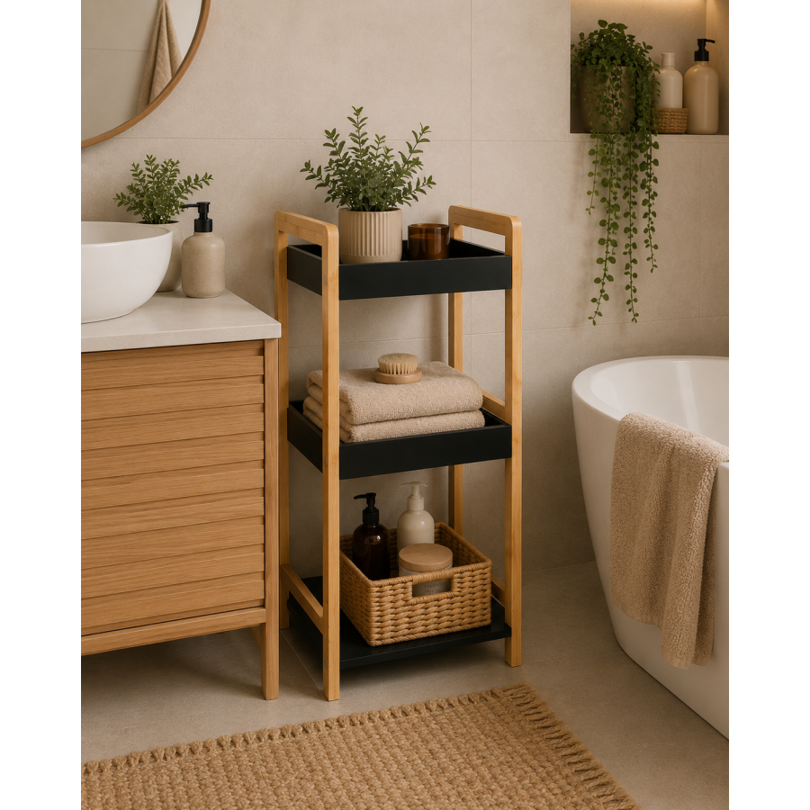 Ραφιέρα 3 θέσεων Bamboo/MDF Μπεζ/Μαύρη 33x33x80cm MRShome