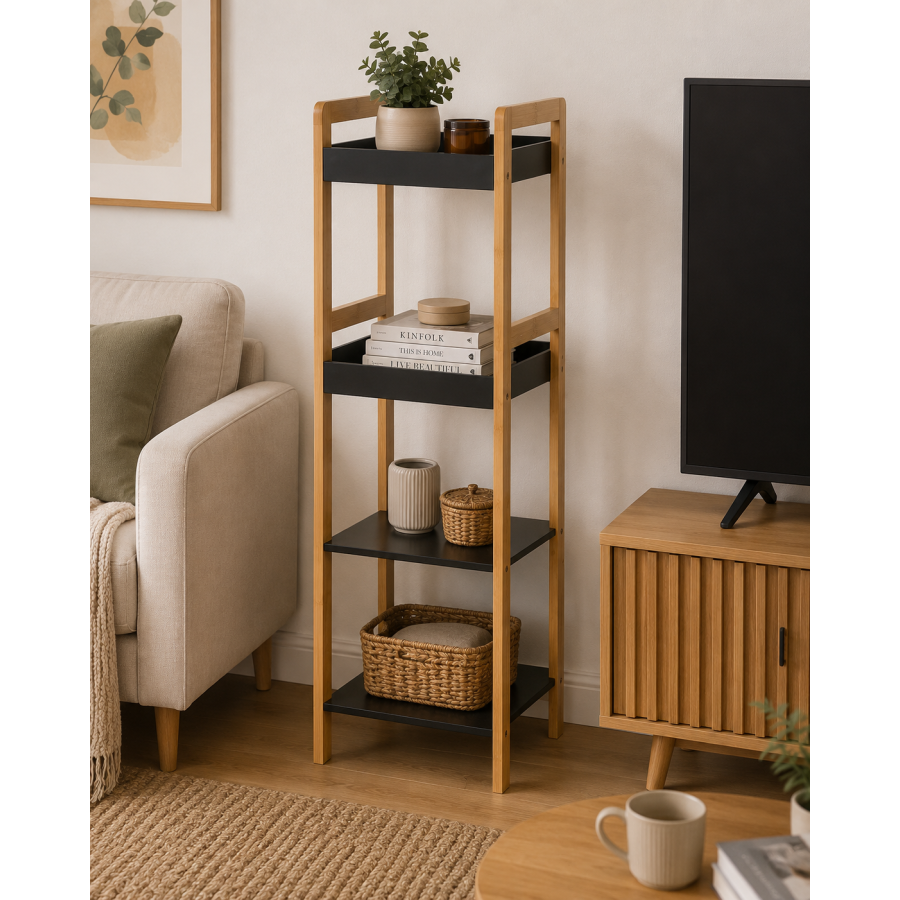 Ραφιέρα 4 θέσεων Bamboo/MDF Μπεζ/Μαύρη 34x33x110cm MRShome
