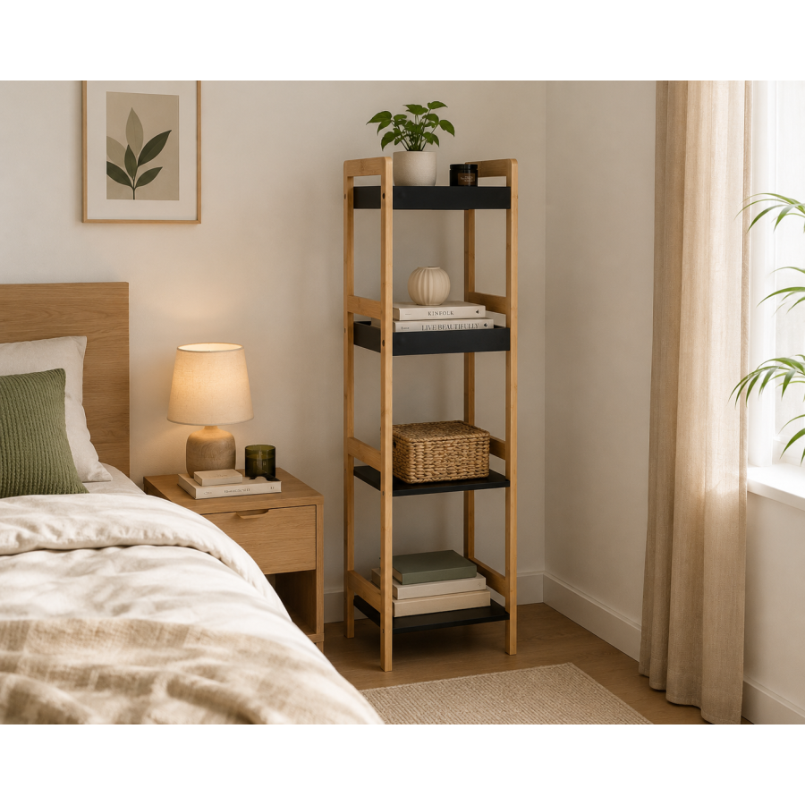 Ραφιέρα 4 θέσεων Bamboo/MDF Μπεζ/Μαύρη 34x33x110cm MRShome
