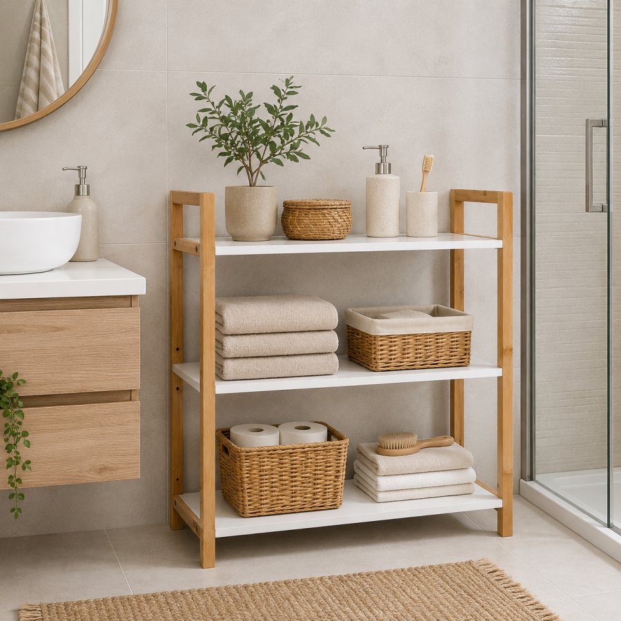 Έπιπλο από Bamboo με 3 Ράφια MDF Καφέ/Λευκό 64x20x53cm MRShome