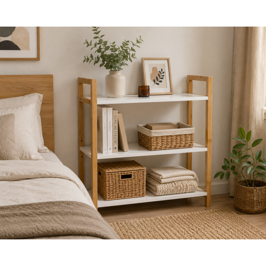 Έπιπλο από Bamboo με 3 Ράφια MDF Καφέ/Λευκό 64x20x53cm MRShome